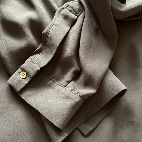 Black Sheer Lace Front Long Sleeve Blouse Harve Benard Size L - Picture 5 of 8